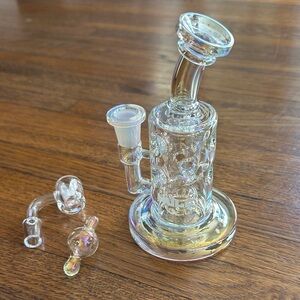 Wulf Iridescent Glass Mini Recycler Dab Rig